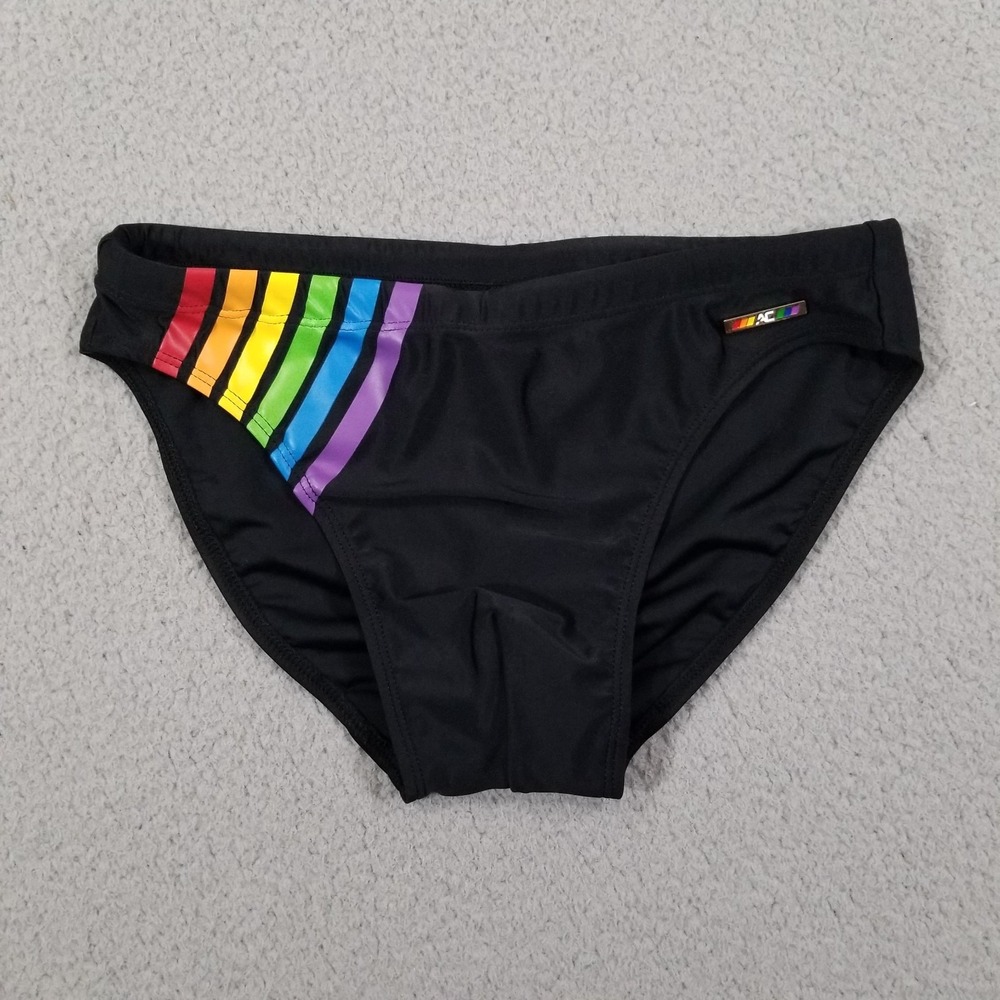 Andrew Christian Swim Brief Mens Small Black Rainbow Pride California Collection